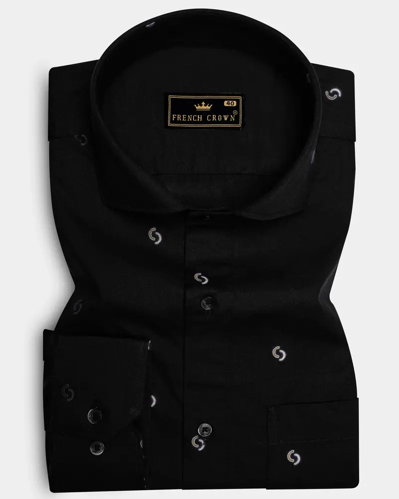 Velnoir-Jade Black Jacquard Textured Premium Cotton Dress Shirt 6