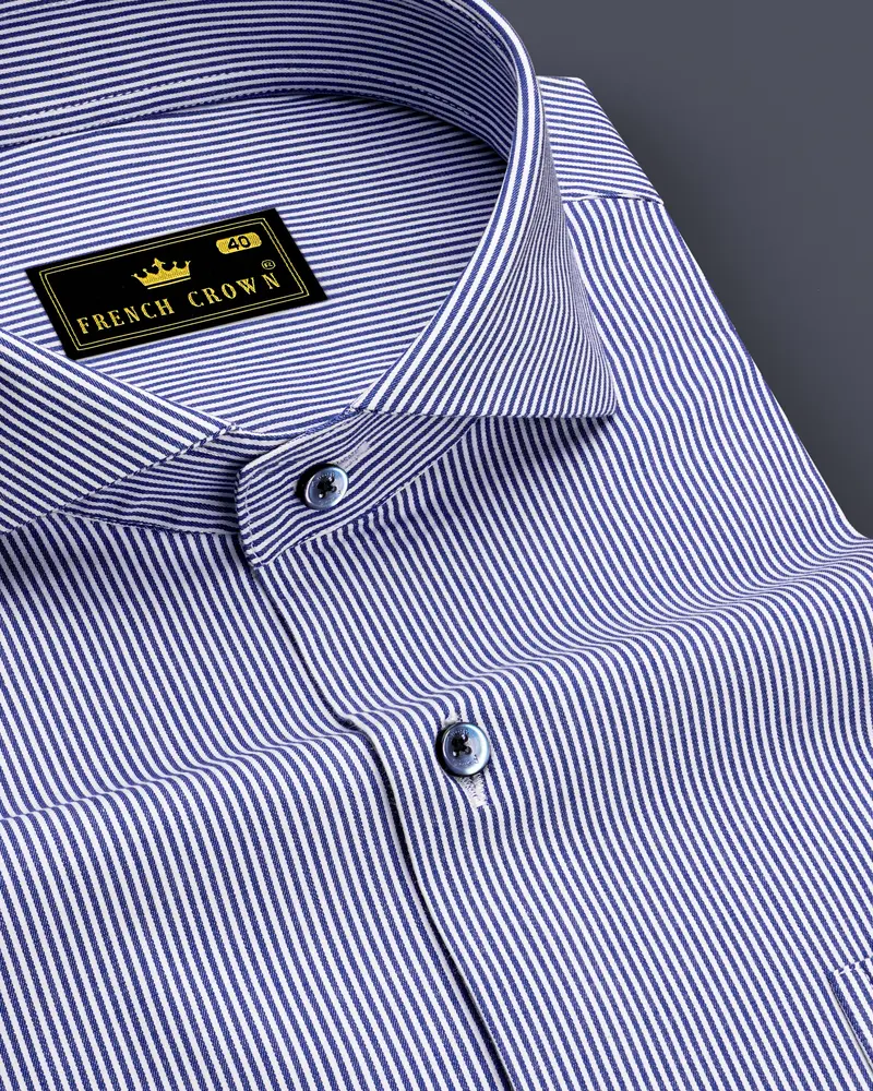 Velorin-Steel Blue Pinstriped Super Soft Premium Cotton Dress Shirt 1