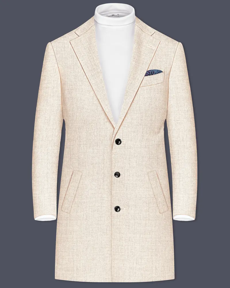 Velour-Derby Cream Textured Tweed Single Breasted Overcoat 1