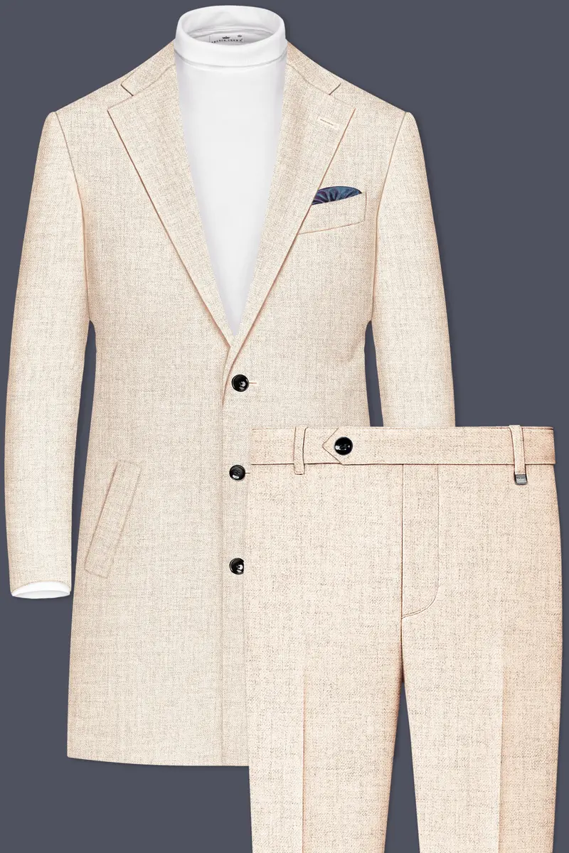 Velour-Derby Cream Textured Tweed Single Breasted Overcoat With Pant 2
