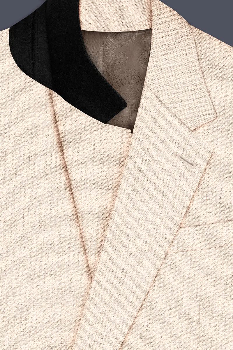 Velour-Derby Cream Textured Tweed Single Breasted Overcoat With Pant 4