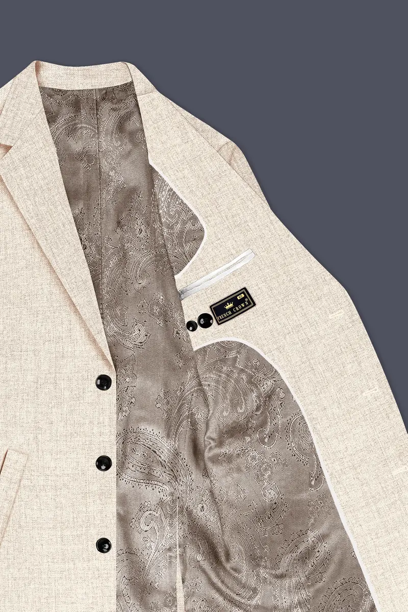 Velour-Derby Cream Textured Tweed Single Breasted Overcoat With Pant 5