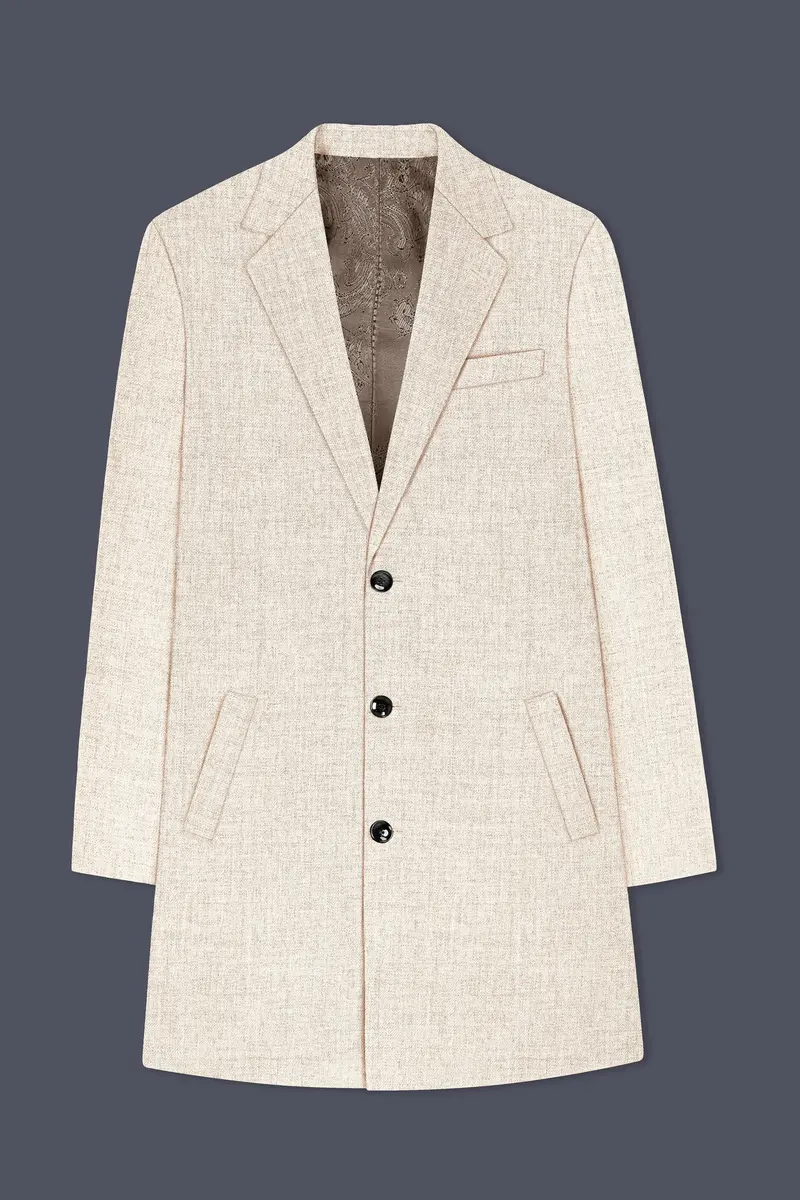 Velour-Derby Cream Textured Tweed Single Breasted Overcoat With Pant 7