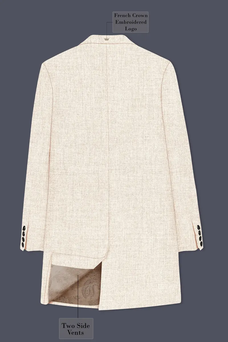 Velour-Derby Cream Textured Tweed Single Breasted Overcoat With Pant 8