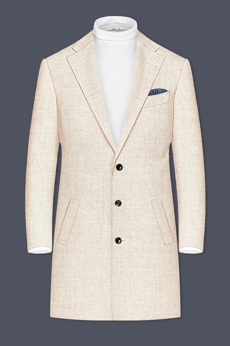 Velour-Derby Cream Textured Tweed Single Breasted Overcoat With Pant 9