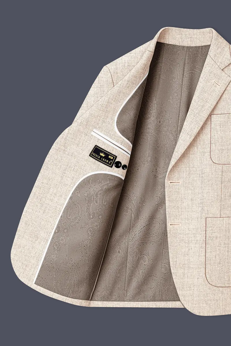 Velour-Derby Cream Textured Tweed Single Breasted Sports Blazer 5