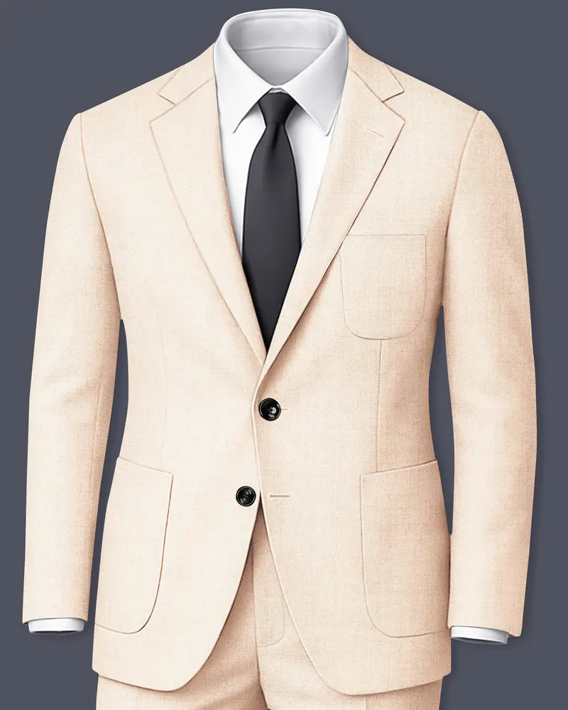Velour-Derby Cream Textured Tweed Single Breasted Sports Suit 1