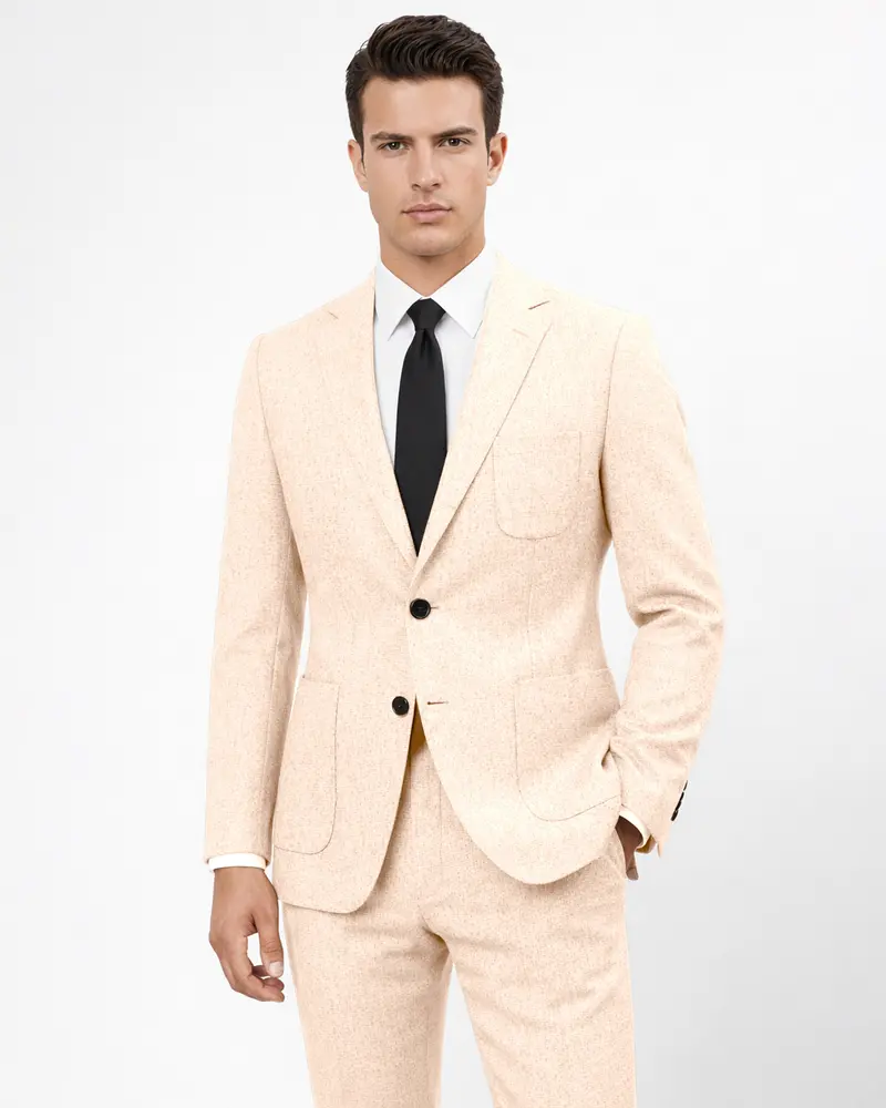 Velour-Derby Cream Textured Tweed Single Breasted Sports Suit 1