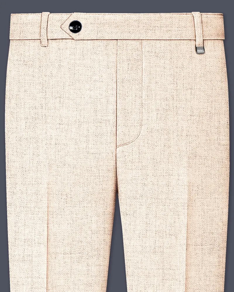 Velour-Derby Cream Textured Tweed Stretchable Waistband Pant 1
