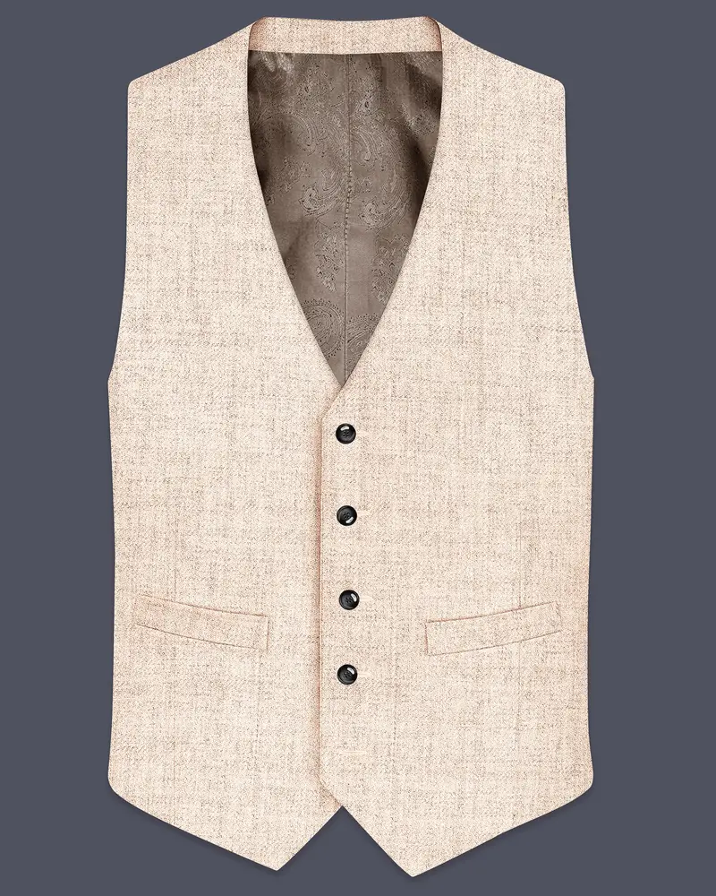 Velour-Derby Cream Textured Tweed Waistcoat 1