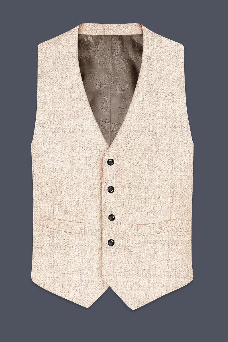 Velour-Derby Cream Textured Tweed Waistcoat 2