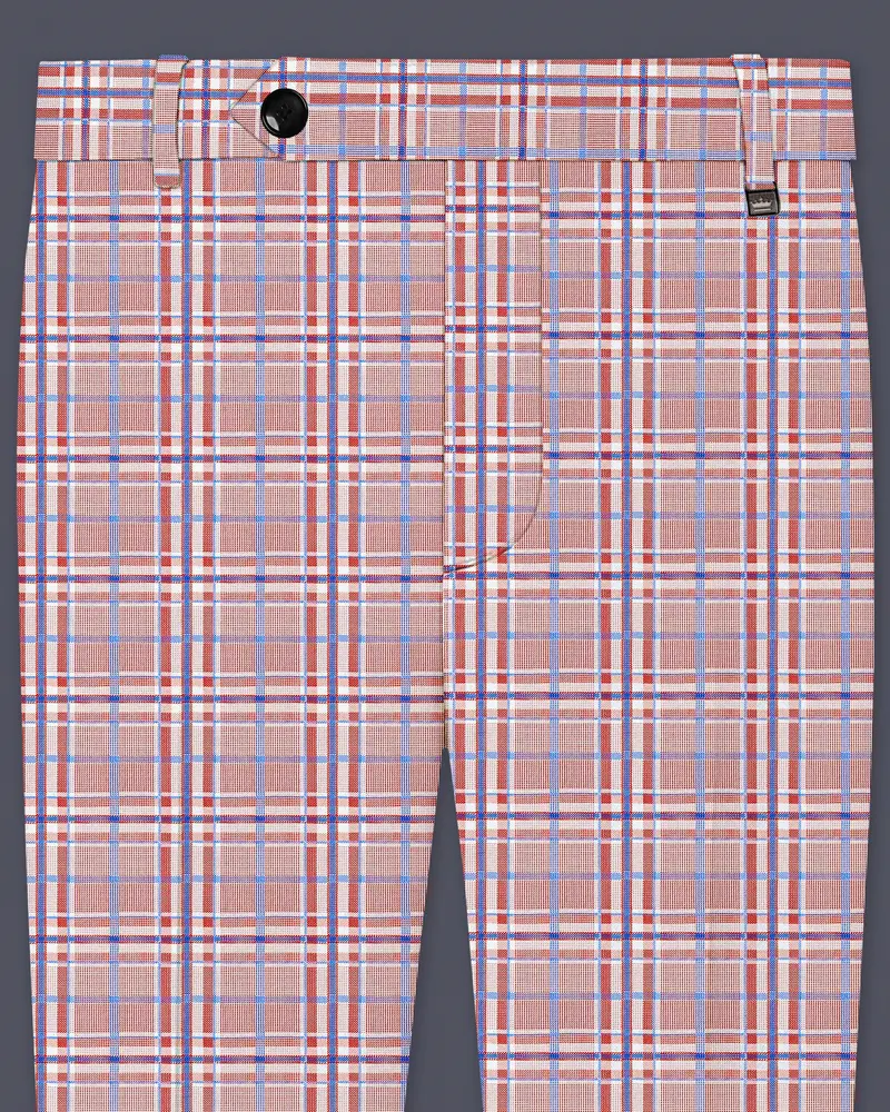 Velour-Turkish Rose Pink And Wild Blue Plaid Wool Rich Stretchable Waistband Pant 1