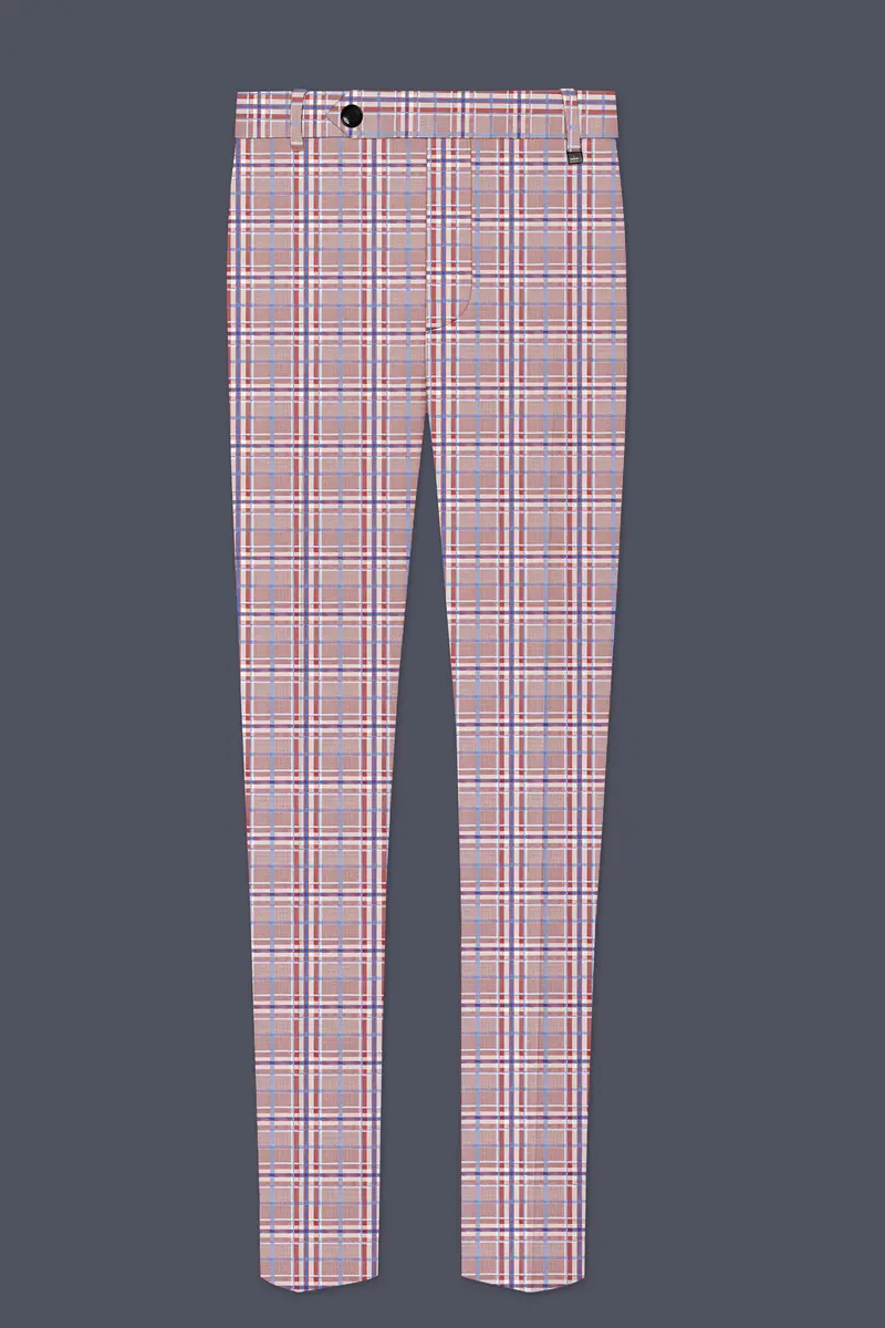 Velour-Turkish Rose Pink And Wild Blue Plaid Wool Rich Stretchable Waistband Pant 2