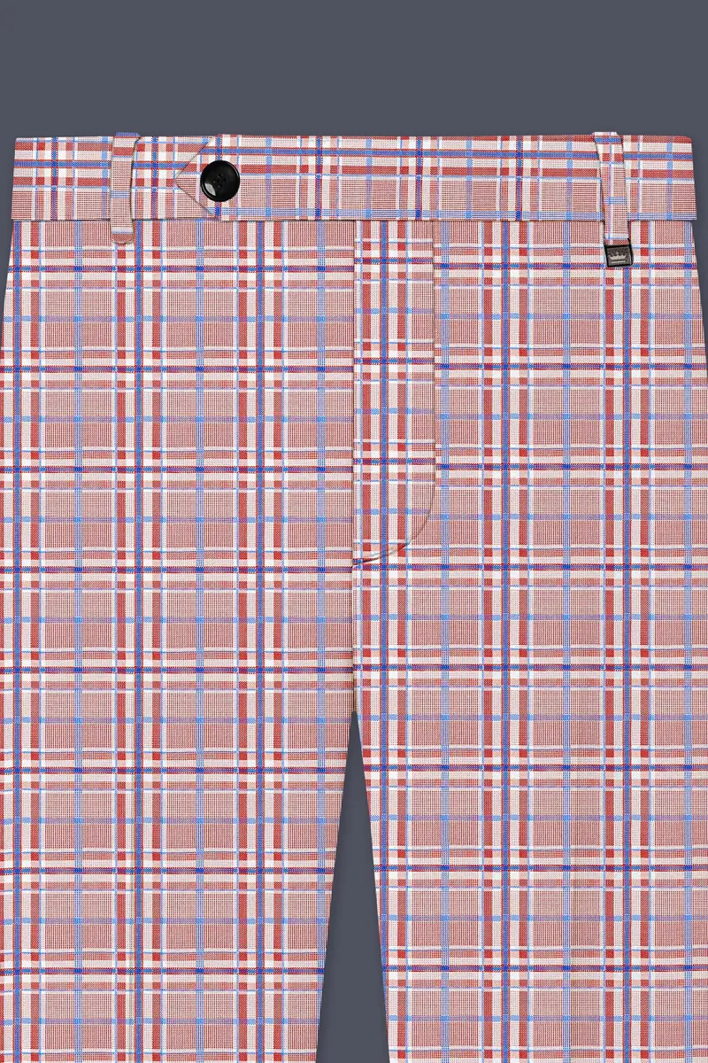 Velour-Turkish Rose Pink And Wild Blue Plaid Wool Rich Stretchable Waistband Pant 4