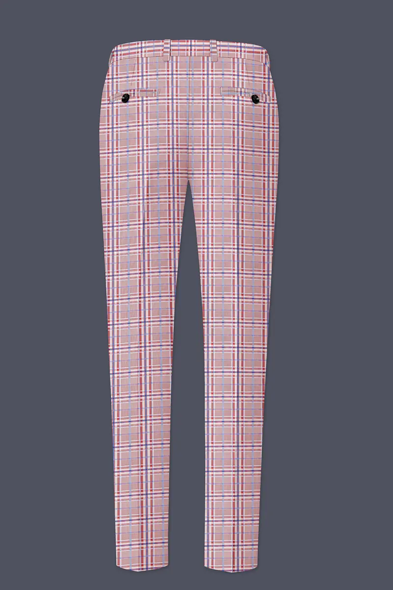 Velour-Turkish Rose Pink And Wild Blue Plaid Wool Rich Stretchable Waistband Pant 5