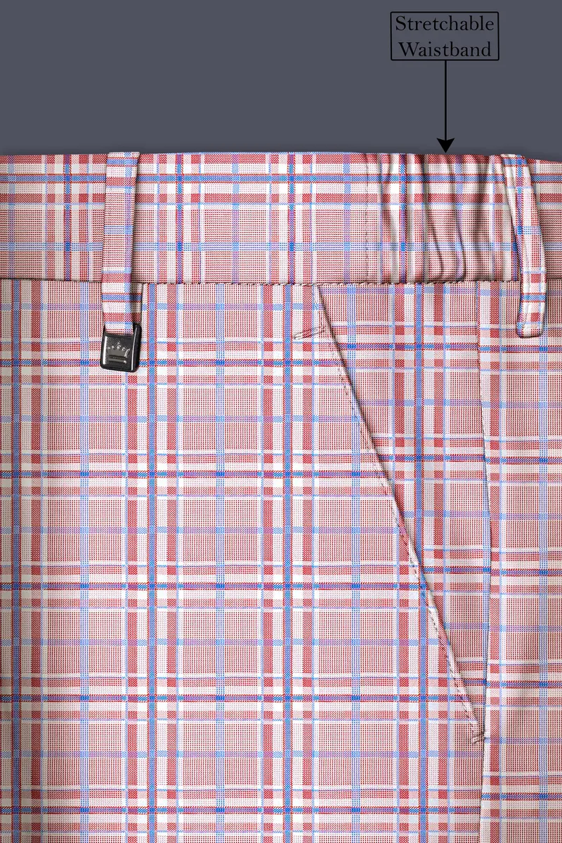 Velour-Turkish Rose Pink And Wild Blue Plaid Wool Rich Stretchable Waistband Pant 6