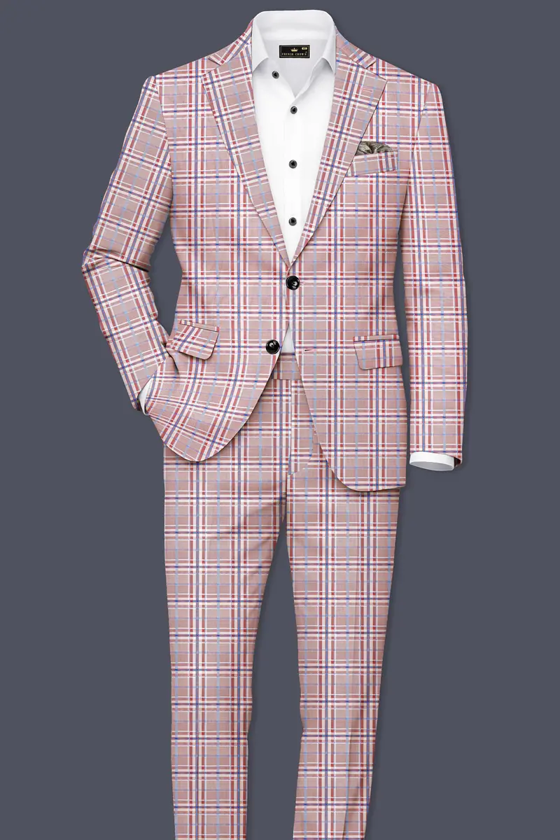 Velour-Turkish Rose Pink And Wild Blue Plaid Wool Rich Stretchable Waistband Pant 7
