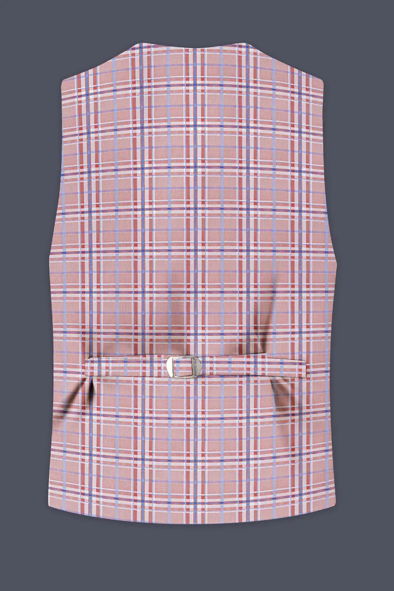 Velour-Turkish Rose Pink And Wild Blue Plaid Wool Rich Waistcoat 4