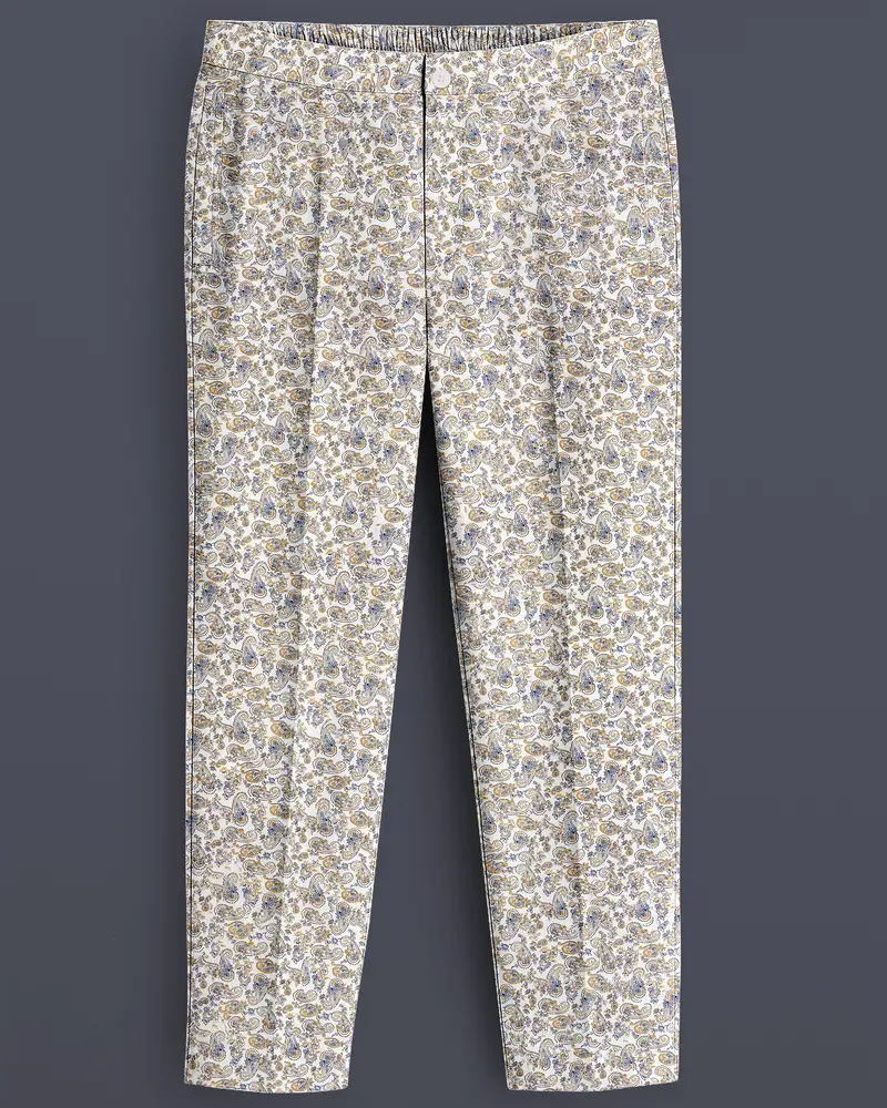 Veloura-Bright White Paisley Printed Subtle Sheen Super Soft Premium Cotton Lounge Pant 1