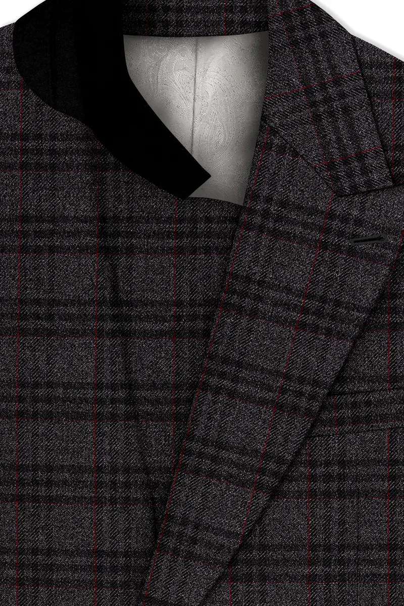 Velours-Ship Gray Plaid Tweed Double Breasted Blazers 4