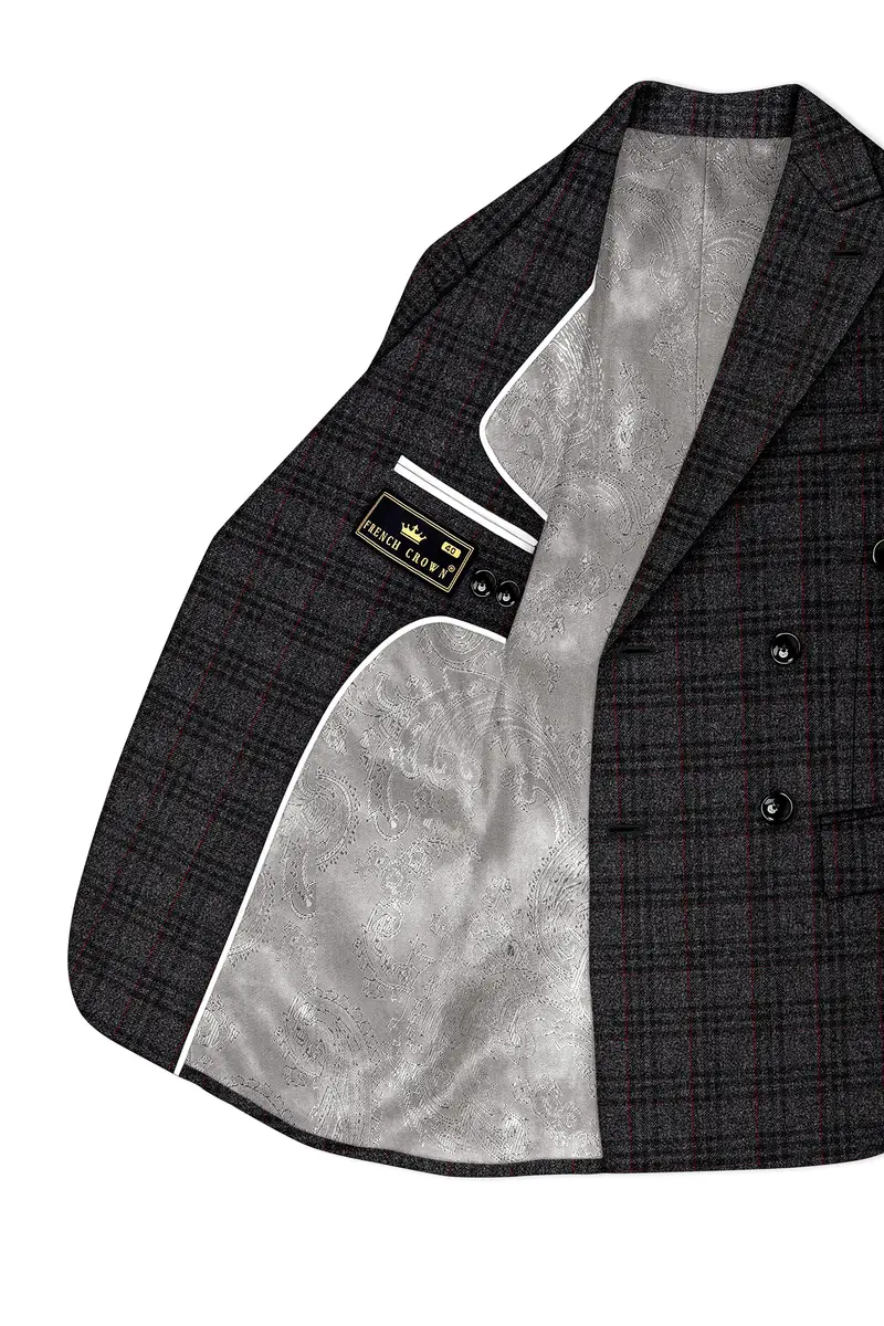 Velours-Ship Gray Plaid Tweed Double Breasted Blazers 5