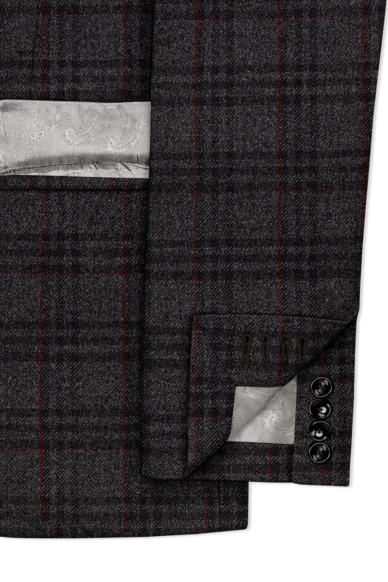 Velours-Ship Gray Plaid Tweed Double Breasted Blazers 6