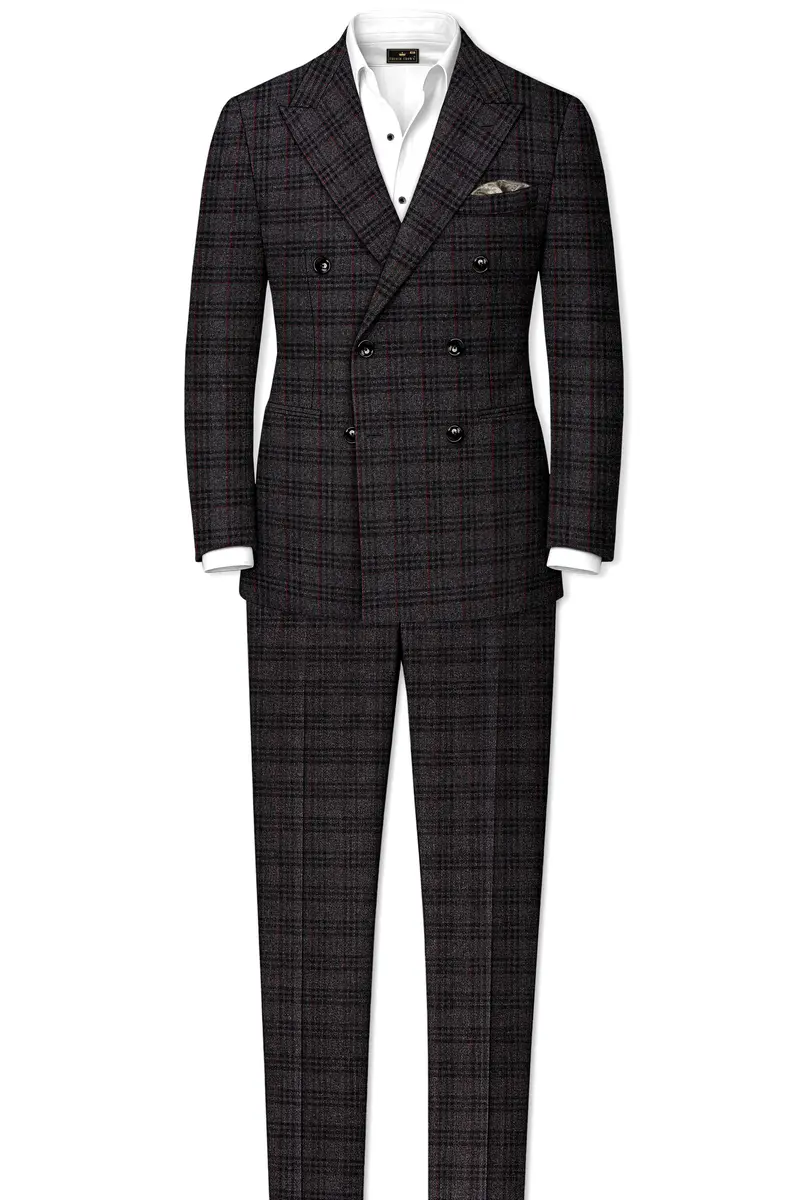 Velours-Ship Gray Plaid Tweed Double Breasted Blazers 9