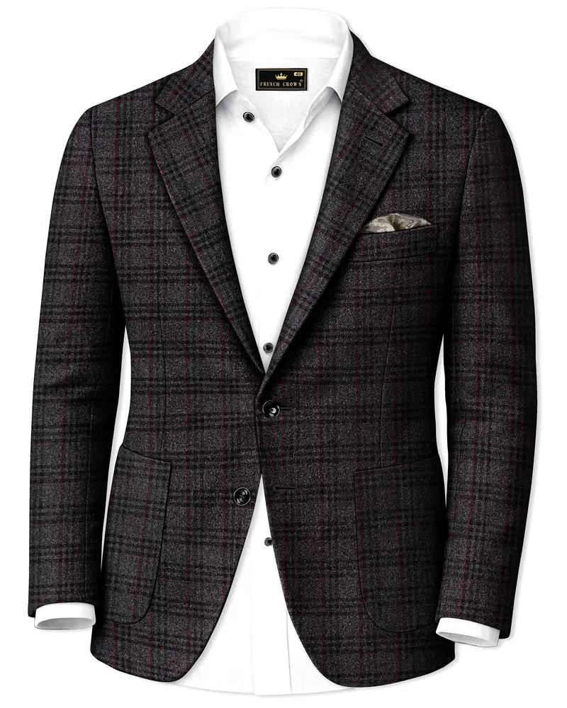 Velours-Ship Gray Plaid Tweed Single Breasted Sports Blazers 1
