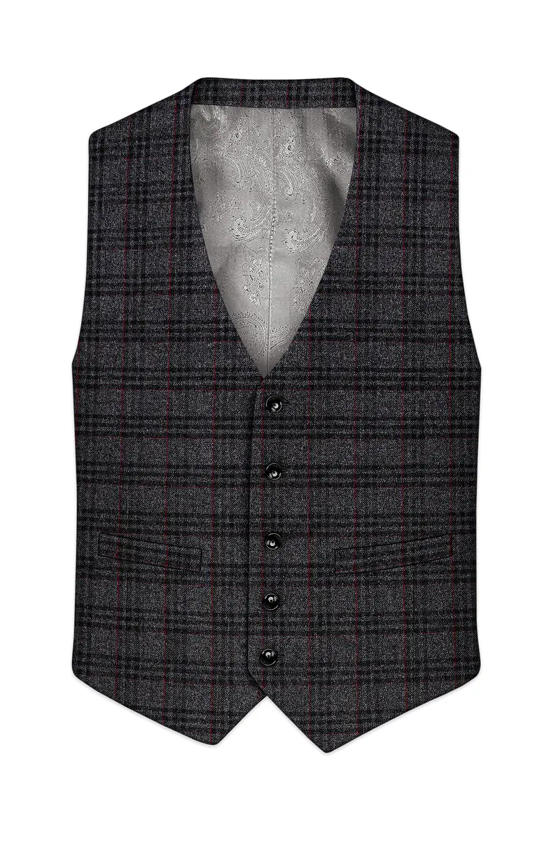 Velours-Ship Gray Plaid Tweed Waistcoat 2