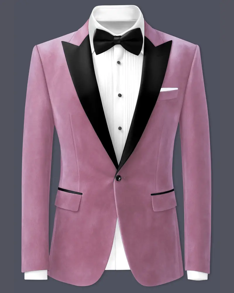 Velrosa-Turkish Rose Velvet Peak Lapel Tuxedo Blazer 1