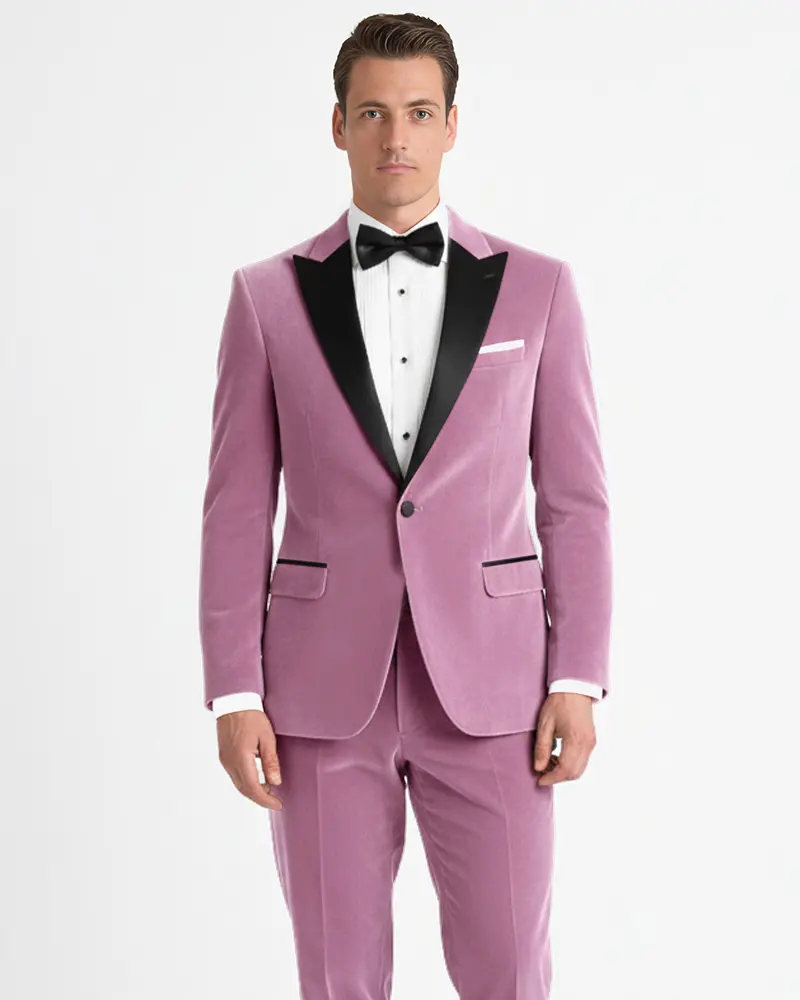 Velrosa-Turkish Rose Velvet Peak Lapel Tuxedo Suit 1