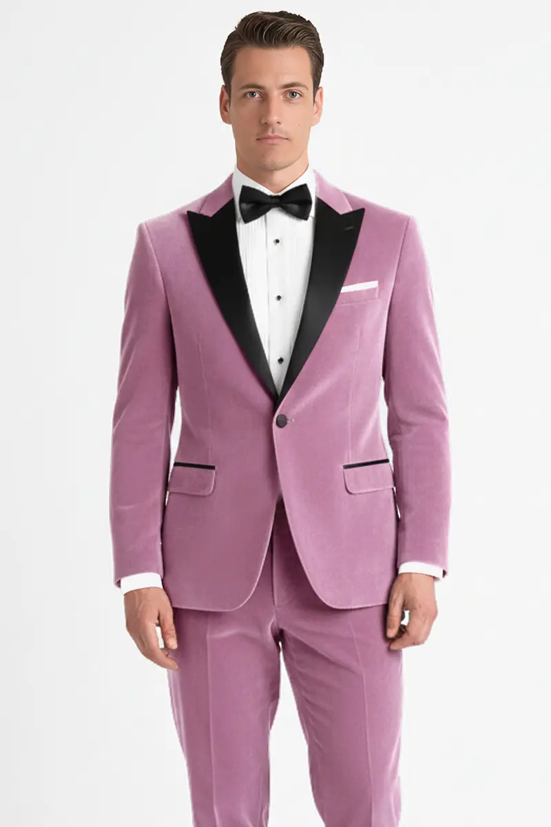 Velrosa-Turkish Rose Velvet Peak Lapel Tuxedo Suit 2