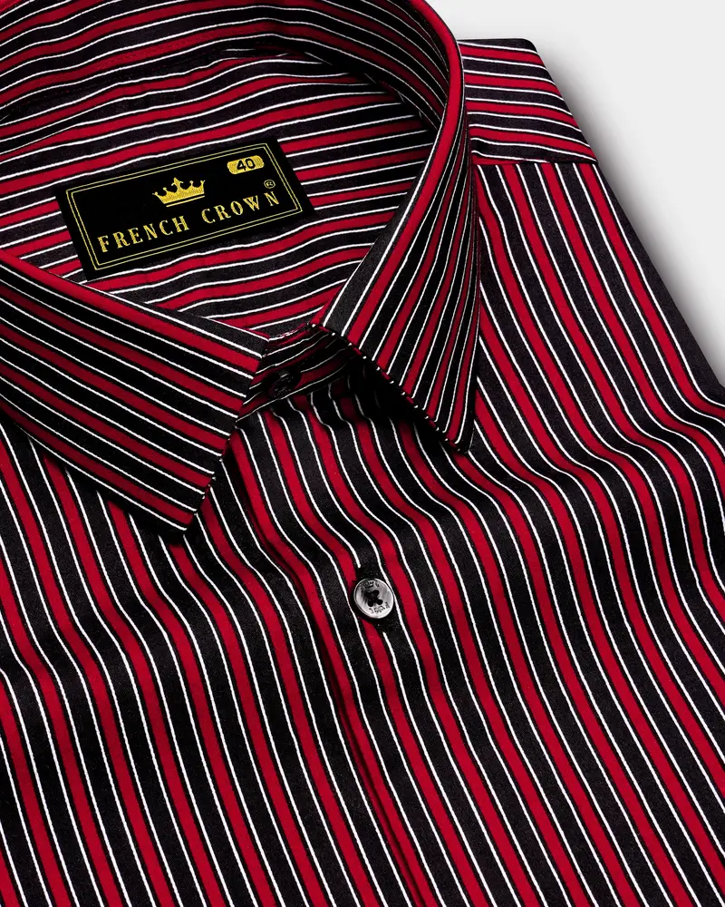 Velshiraz-Shiraz Red And Jade Black Regimental Striped Subtle Sheen Super Soft Premium Cotton Dress Shirt 1