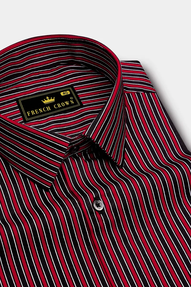 Velshiraz-Shiraz Red And Jade Black Regimental Striped Subtle Sheen Super Soft Premium Cotton Dress Shirt 2