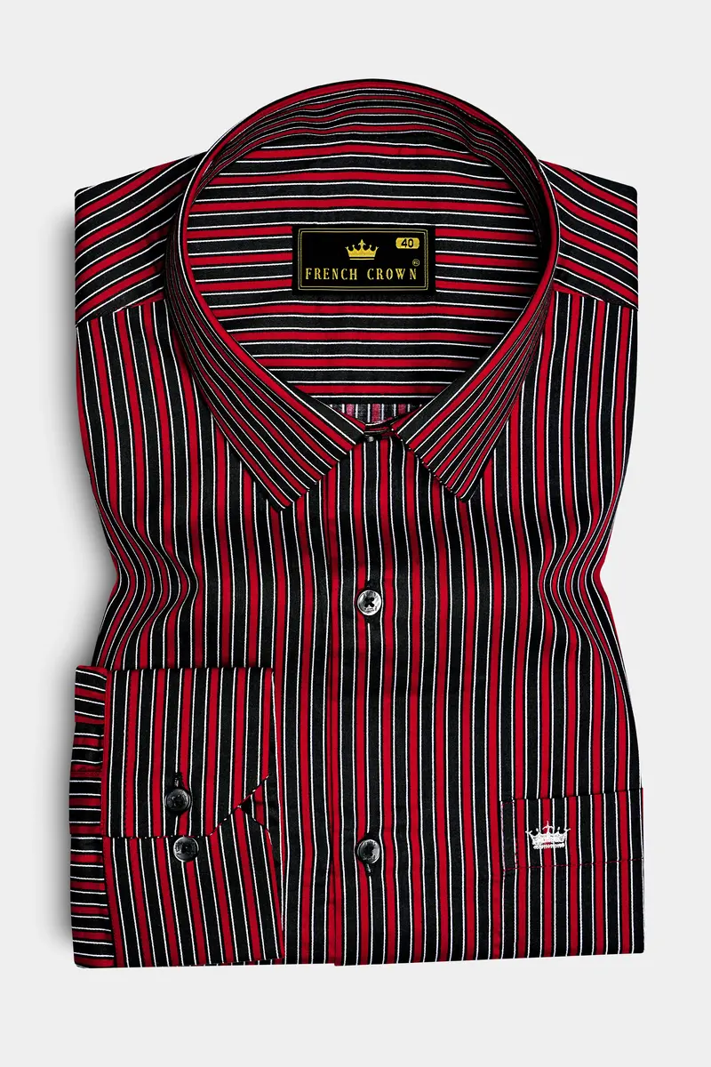 Velshiraz-Shiraz Red And Jade Black Regimental Striped Subtle Sheen Super Soft Premium Cotton Dress Shirt 4