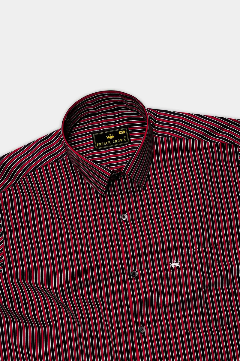 Velshiraz-Shiraz Red And Jade Black Regimental Striped Subtle Sheen Super Soft Premium Cotton Dress Shirt 5