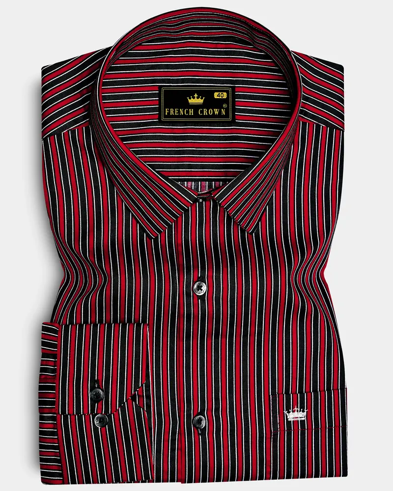 Velshiraz-Shiraz Red And Jade Black Regimental Striped Subtle Sheen Super Soft Premium Cotton Dress Shirt 6