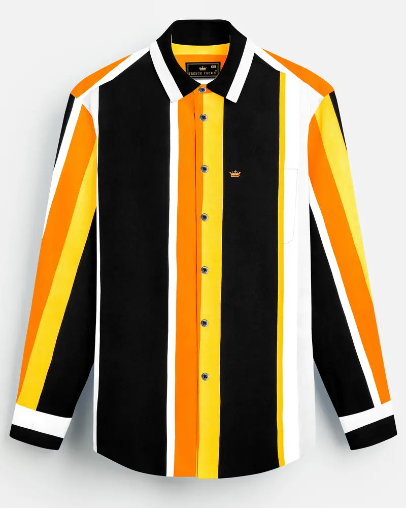 Veltrix-Jade Black And Mustard Yellow Multicolour Striped Super Soft Tencel Casual Shirt 1