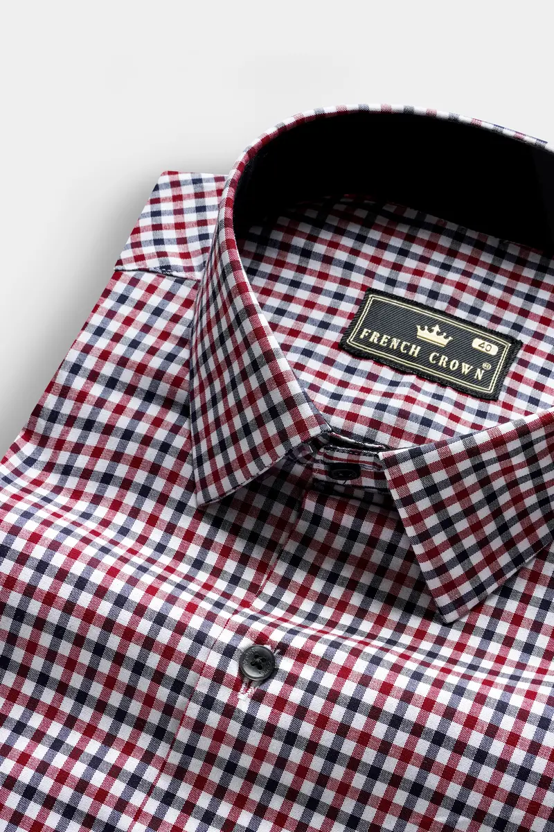 Venetian Red And Vulcan Blue Gingham Checked Premium Cotton Shirt 1