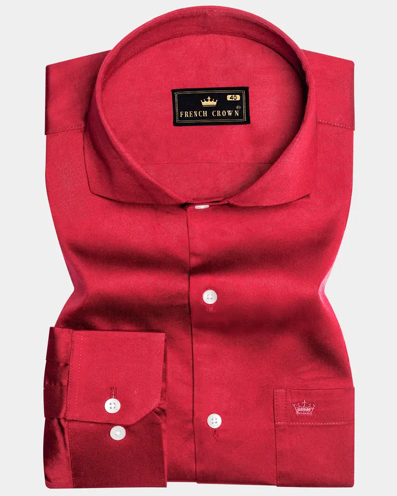 Venetian Rouge-Cardinal Red Subtle Sheen Super Soft Premium Cotton Cut Away Collar Dress Shirt 10