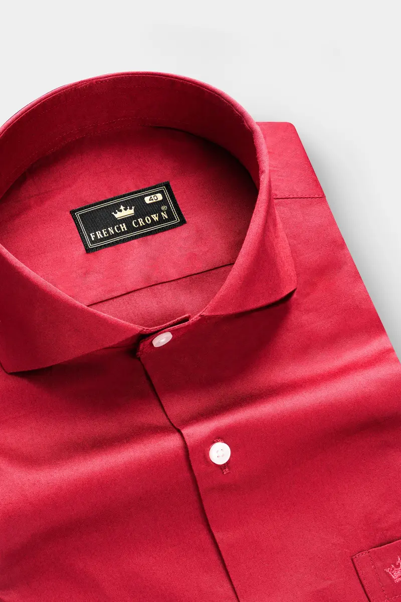 Venetian Rouge-Cardinal Red Subtle Sheen Super Soft Premium Cotton Cut Away Collar Dress Shirt 2