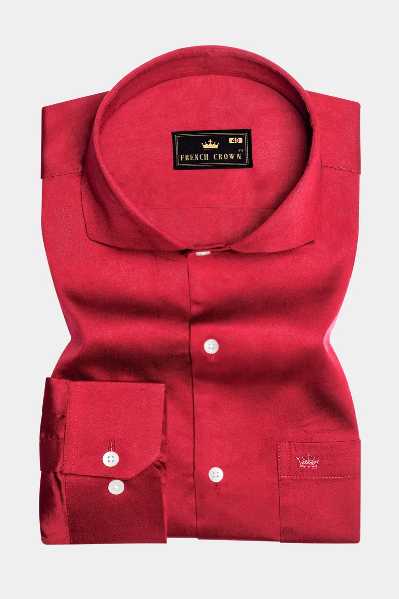 Venetian Rouge-Cardinal Red Subtle Sheen Super Soft Premium Cotton Cut Away Collar Dress Shirt 4