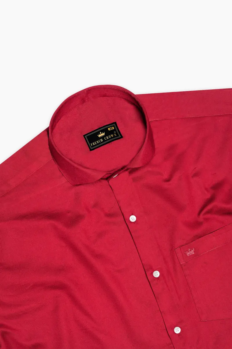 Venetian Rouge-Cardinal Red Subtle Sheen Super Soft Premium Cotton Cut Away Collar Dress Shirt 5