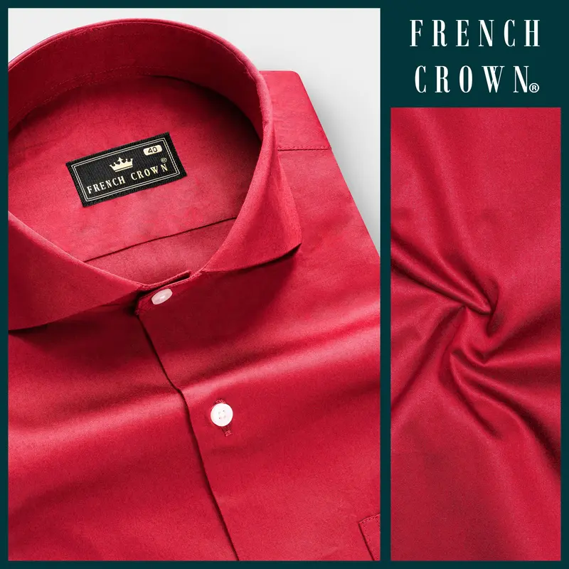 Venetian Rouge-Cardinal Red Subtle Sheen Super Soft Premium Cotton Cut Away Collar Dress Shirt 7
