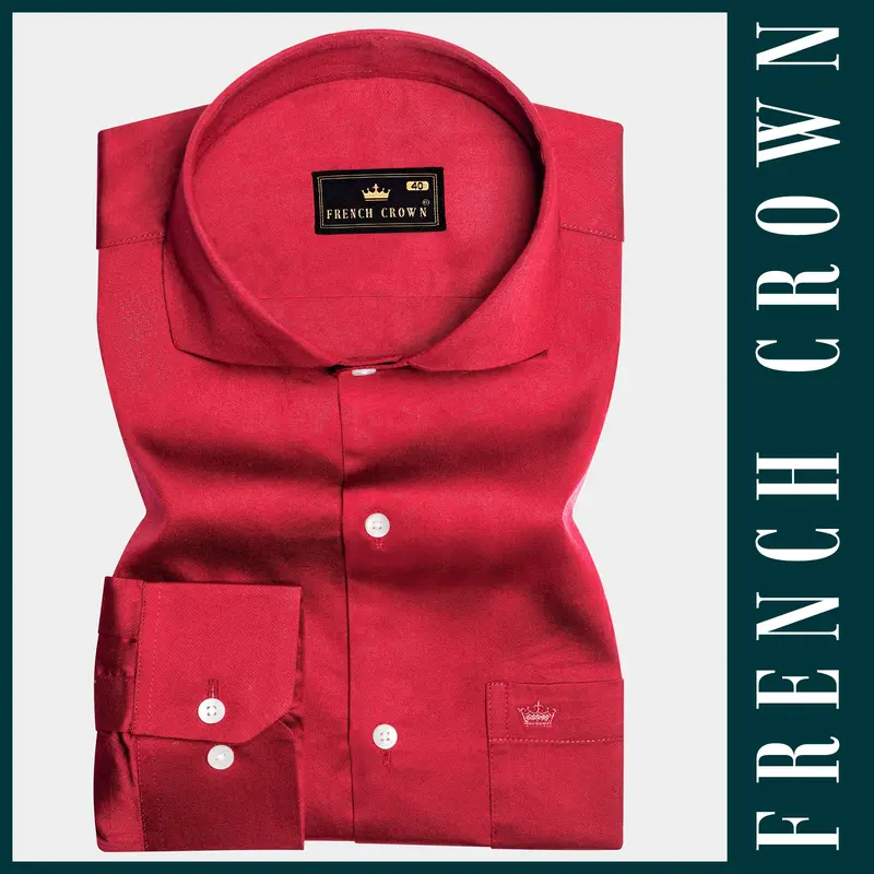 Venetian Rouge-Cardinal Red Subtle Sheen Super Soft Premium Cotton Cut Away Collar Dress Shirt 8