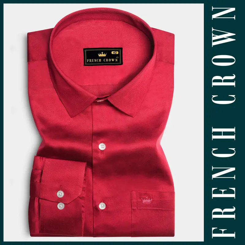 Venetian Rouge-Cardinal Red Subtle Sheen Super Soft Premium Cotton Dress Shirt 6