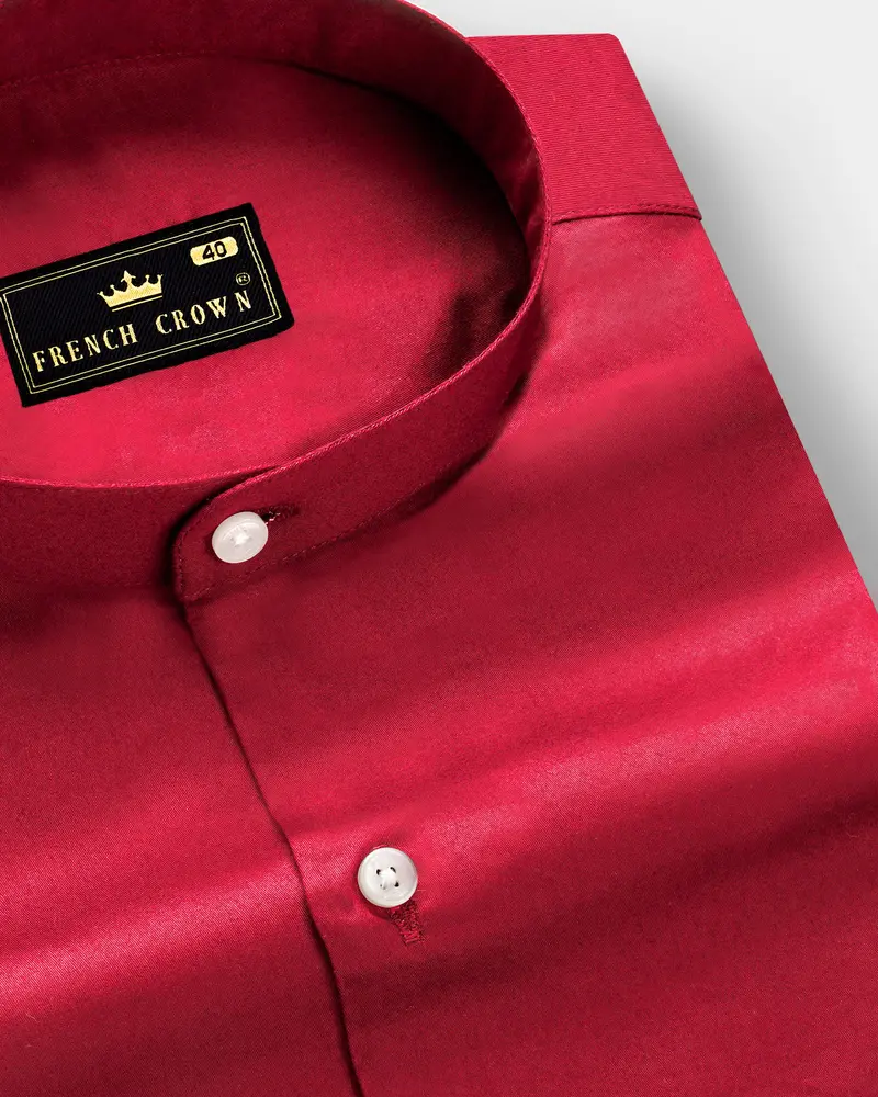 Venetian Rouge-Cardinal Red Subtle Sheen Super Soft Premium Cotton Semi Formal Mandarin Collar Shirt 1