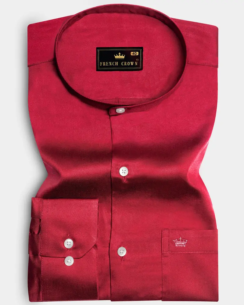 Venetian Rouge-Cardinal Red Subtle Sheen Super Soft Premium Cotton Semi Formal Mandarin Collar Shirt 10