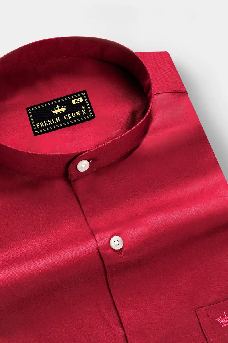 Venetian Rouge-Cardinal Red Subtle Sheen Super Soft Premium Cotton Semi Formal Mandarin Collar Shirt 2