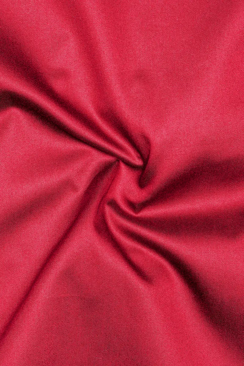 Venetian Rouge-Cardinal Red Subtle Sheen Super Soft Premium Cotton Semi Formal Mandarin Collar Shirt 3